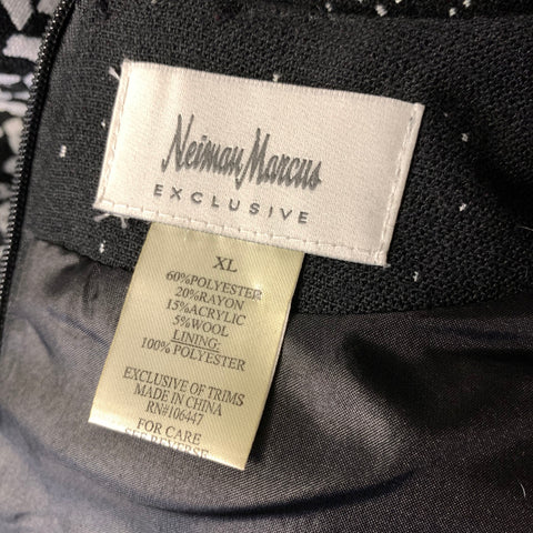 NEIMAN MARCUS Size XL Black White Polyester Blend Herringbone Cocktail Dress