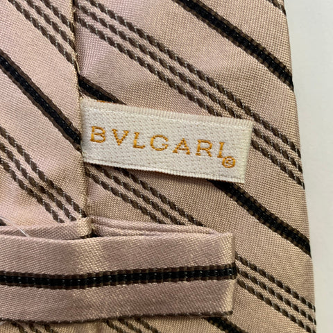 BVLGARI Light Pink Black Diagonal Stripe Silk Tie