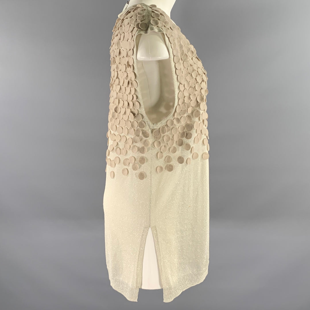 PHILLIP LIM Size L Beige Metallic Silk Cotton Sparkly Sleeveless Top