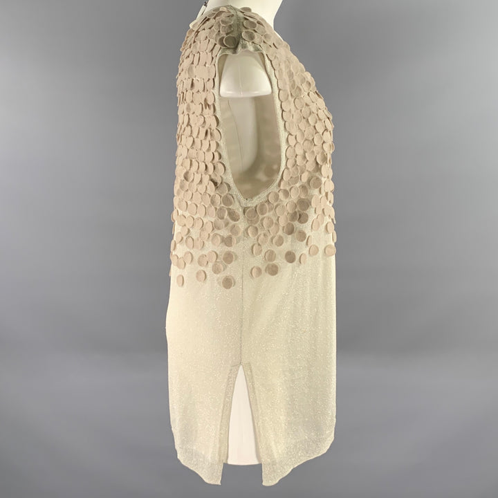 PHILLIP LIM Size L Beige Metallic Silk Cotton Sparkly Sleeveless Top