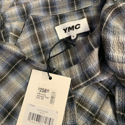 YMC Size M Curtis Grey Brown Plaid Cotton Cashmere Blend One Pocket Long Sleeve Shirt