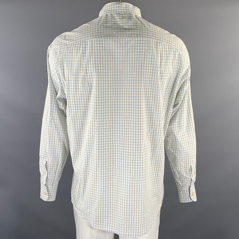 ERMENEGILDO ZEGNA Size XXL White Blue Green Gingham Cotton Cutaway Long Sleeve Shirt