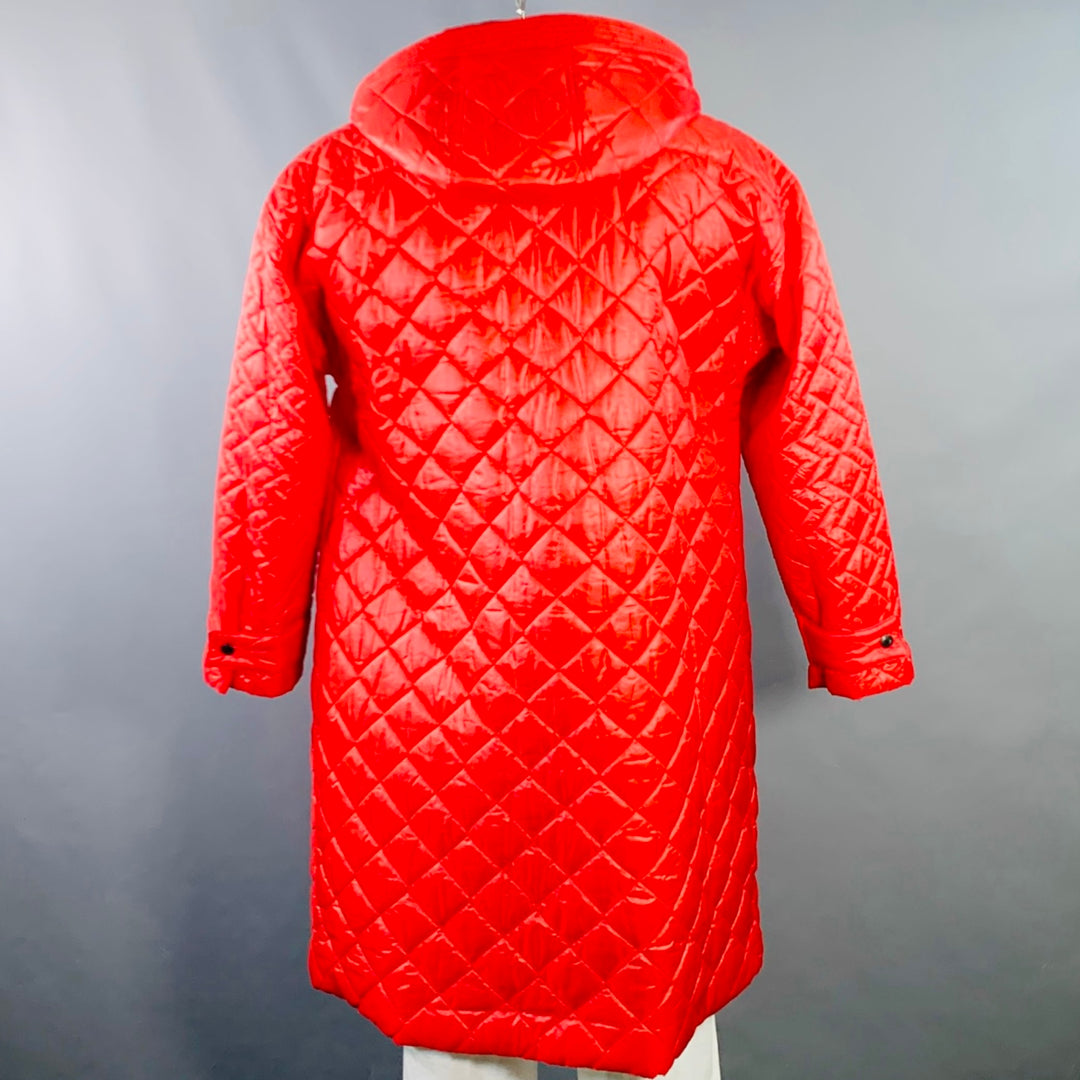 MONITALY Size L Red Quilted Nylon Hooded Buckle Clasp Coat