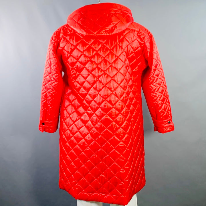 MONITALY Size L Red Quilted Nylon Hooded Buckle Clasp Coat