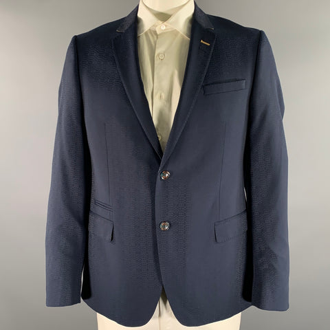 MACEOO Size 44 Navy Scale Print Viscose Blend Notch Lapel Sport Coat