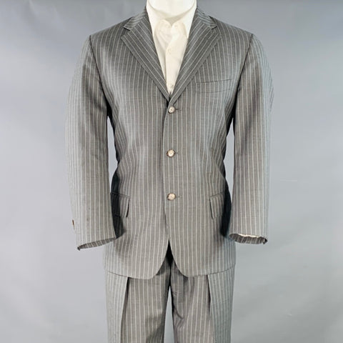 RALPH LAUREN Size 39 Regular Grey Stripe Wool Notch Lapel Suit