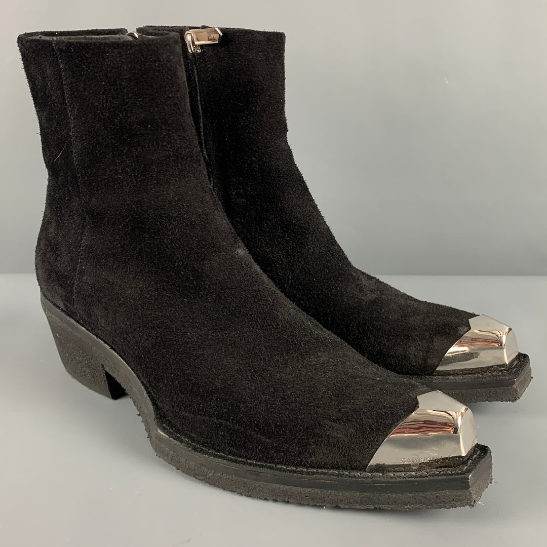 CALVIN KLEIN 205W39NYC Size 12 Black Leather Side Zipper Boots