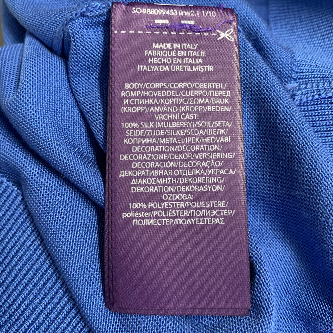 RALPH LAUREN COLLECTION Size L Blue Mulberry Silk Embroidered Polo Casual Top