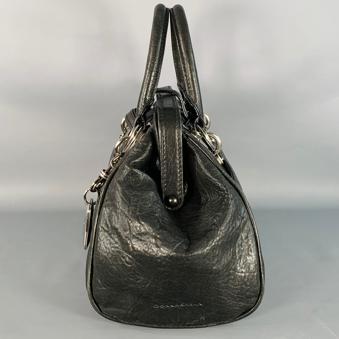 DONNA KARAN Black Silver Leather Doctor Handbag
