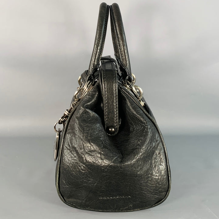DONNA KARAN Black Silver Leather Doctor Handbag