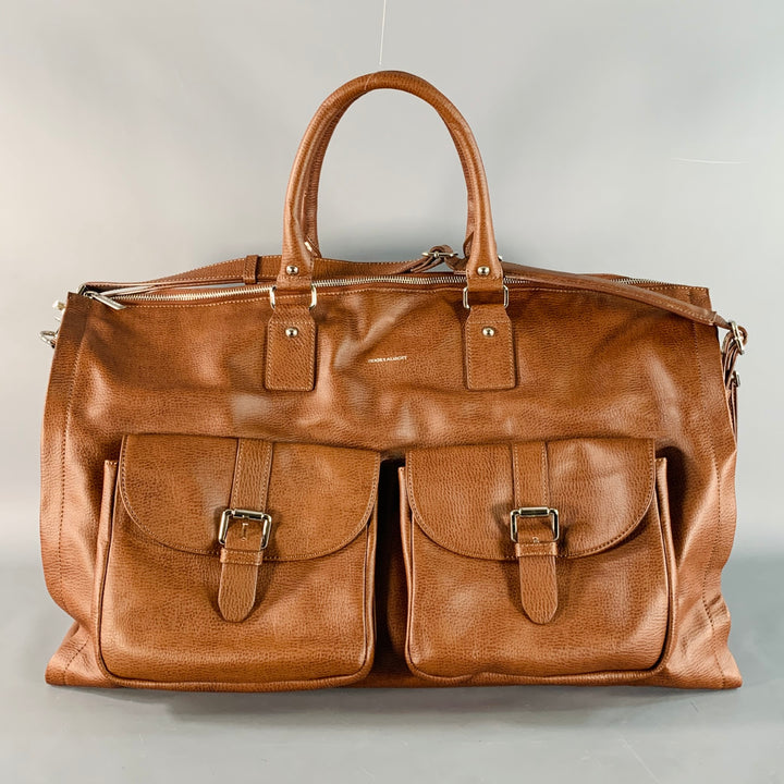 HOOK & ALBERT Brown Leather Convertible Weekender Garment Bag