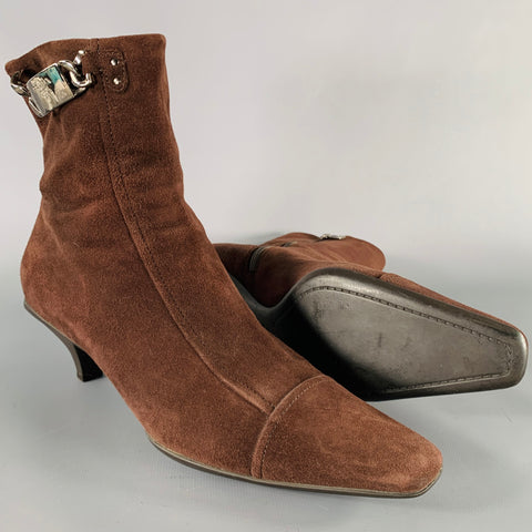 PRADA Size 7.5 Brown Suede Kitten Heel Boots