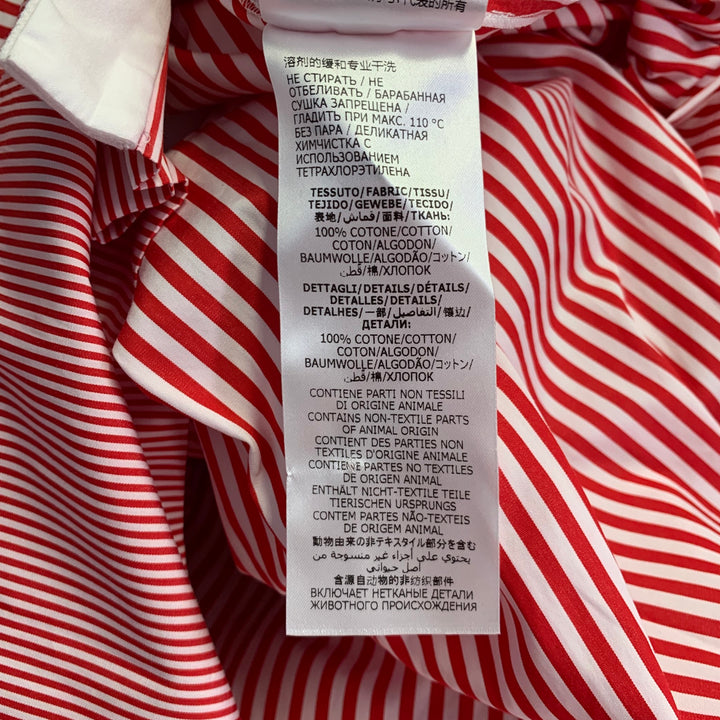 ALEXANDER MCQUEEN Size 2 Red White Cotton Stripe Collarless Asymmetrical A-Line Dress