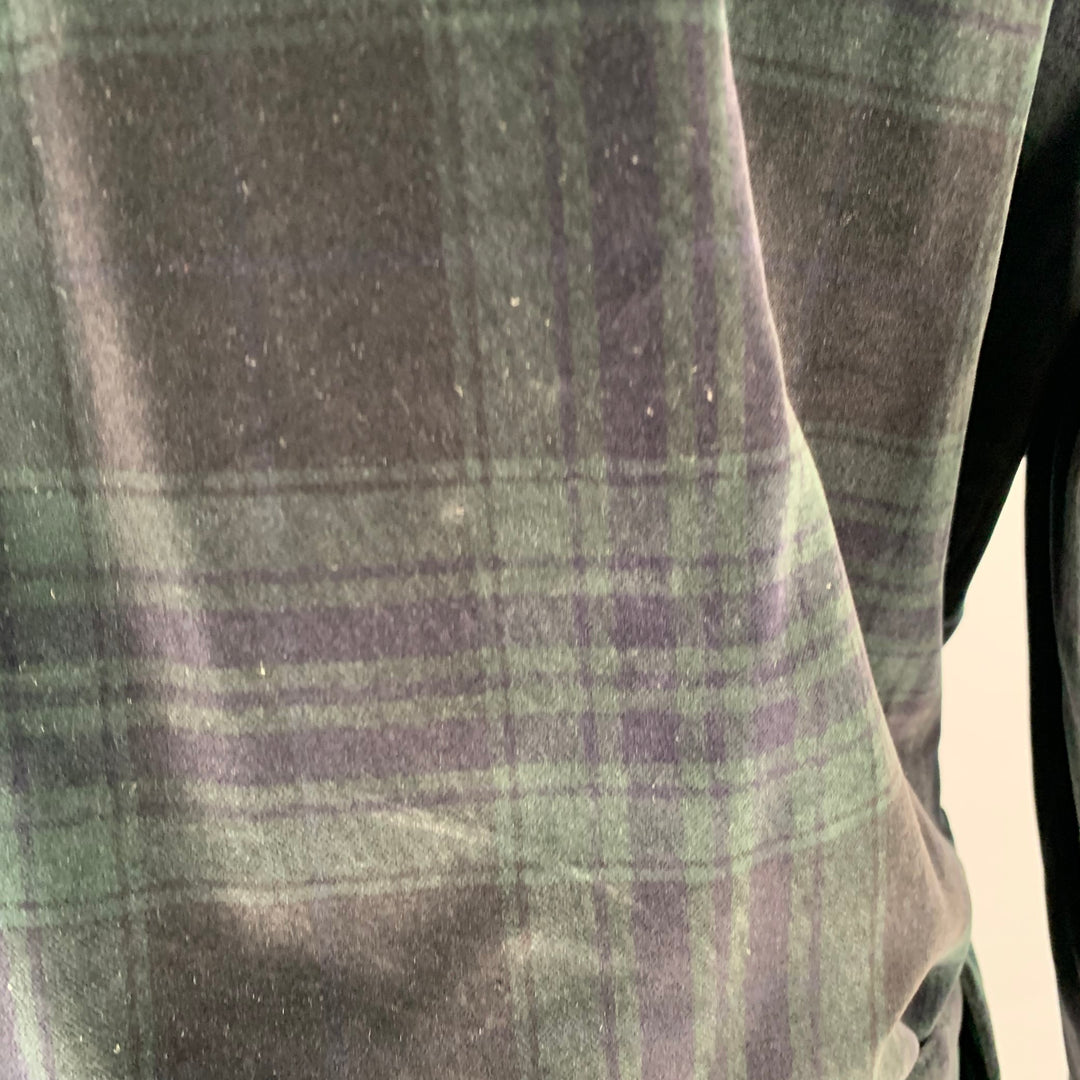BROOKS BROTHERS Size XL Black Dark Green Blackwatch Plaid Velvet Smoking Jacket