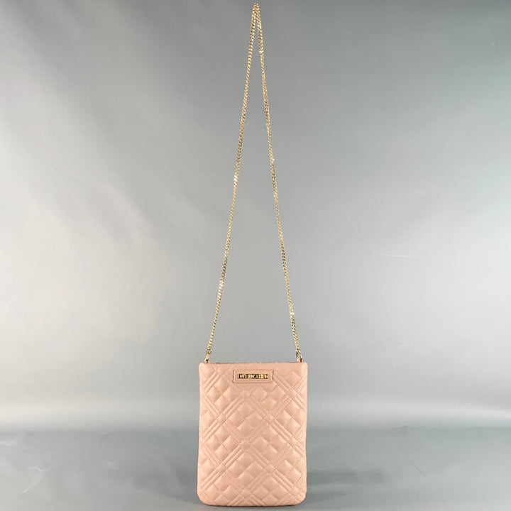 MOSCHINO Pink Quilted Leather Chain Crossbody Handbag