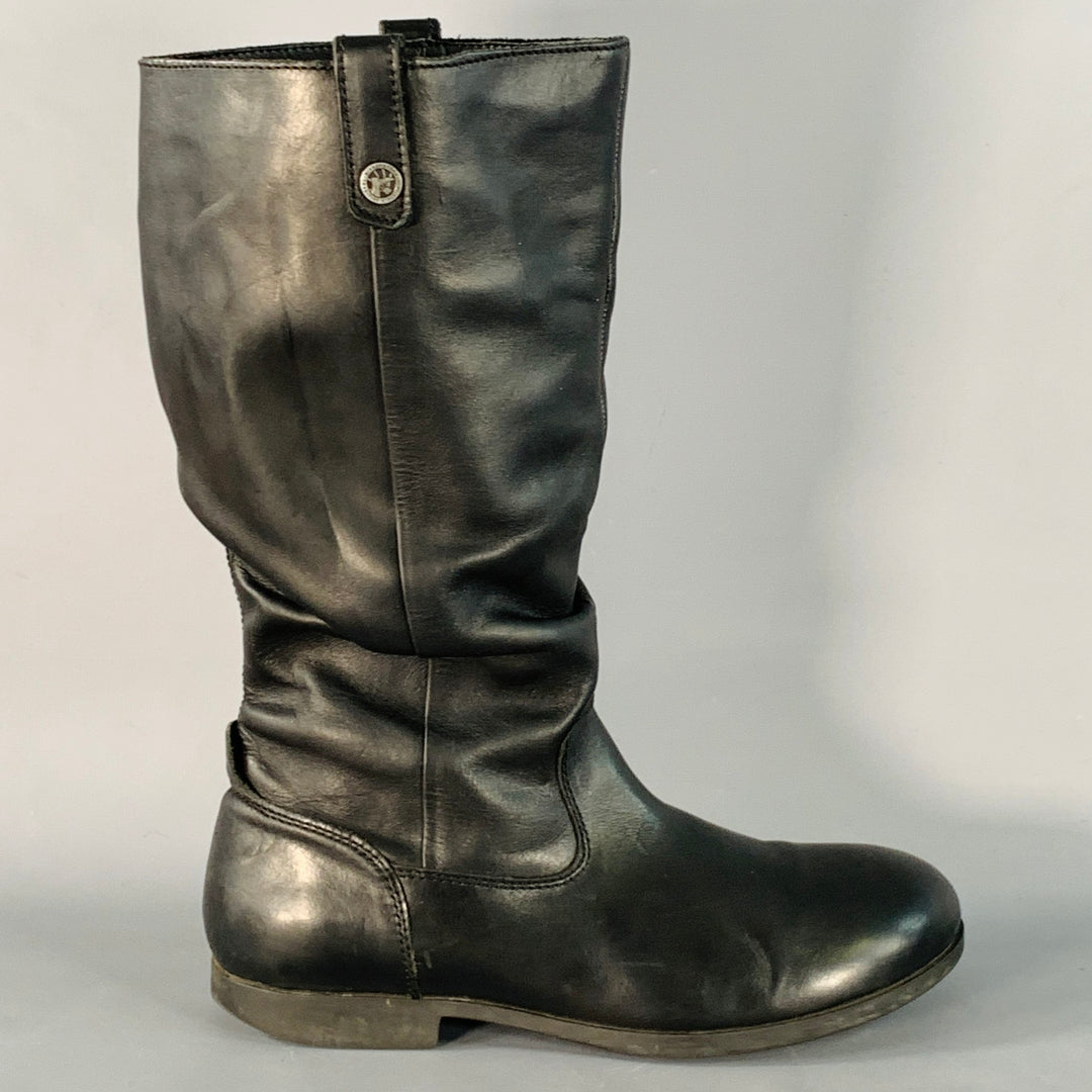 BIRKENSTOCK Size 9 Black Ruched Leather Pull On Side Zipper Boots