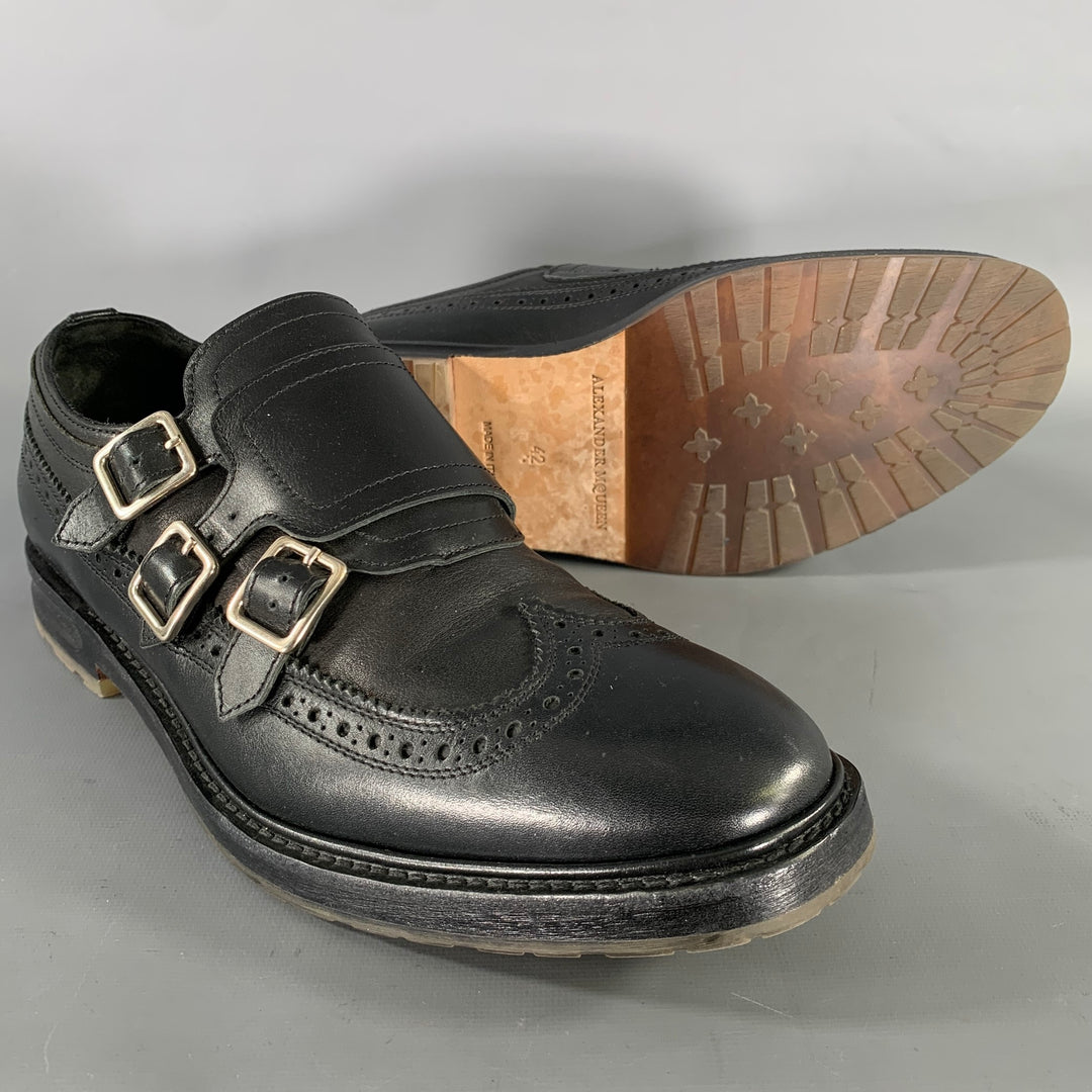 ALEXANDER MCQUEEN Size 9 Black Leather Monk Strap Loafers