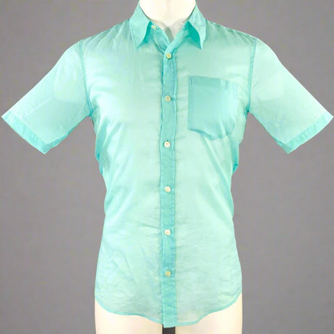 DRIES VAN NOTEN Size XS Blue Turquoise One Pocket Short Sleeve Shirt