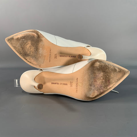 MANOLO BLAHNIK Size 6.5 White Leather Laced Pumps
