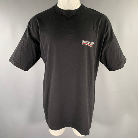 BALENCIAGA Size M Black Logo Cotton Crew-Neck T-shirt