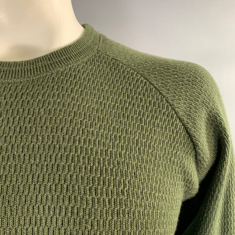 STEVENSON OVERALL CO. Taille XL Pull côtelé en laine vert olive chiné