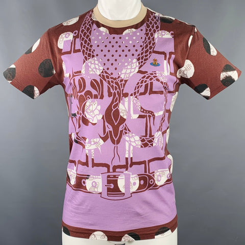 VIVIENNE WESTWOOD Size S Brown Lavender Print Cotton Crew Neck T-shirt