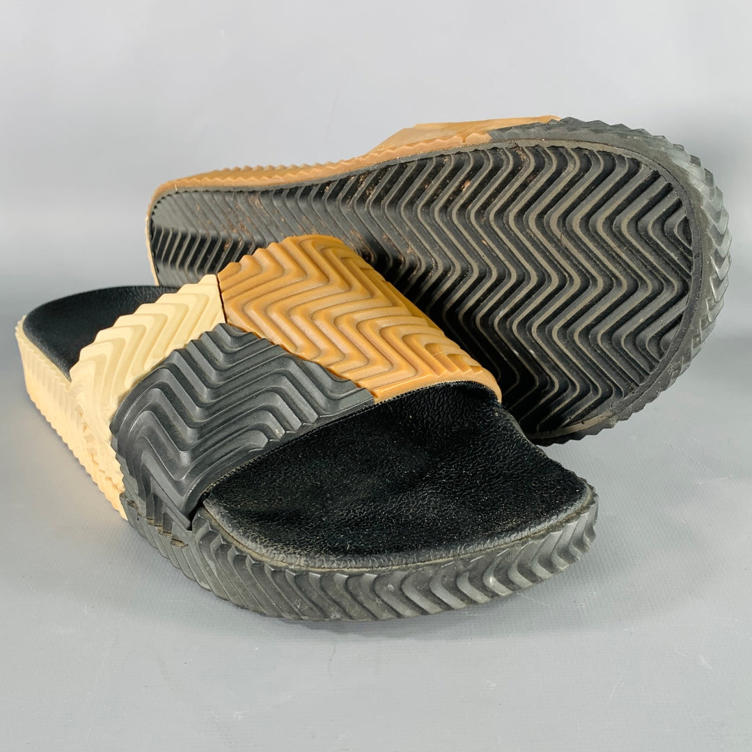 ALEXANDER WANG Size 10 Adilette Black Brown Beige Color Block Rubber Slide Sandals