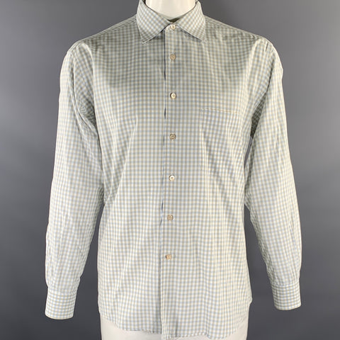 ERMENEGILDO ZEGNA Size XXL White Blue Green Gingham Cotton Cutaway Long Sleeve Shirt