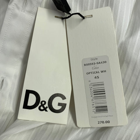DOLCE & GABBANA Size M White Stripe Cotton Blend Long Sleeve Shirt