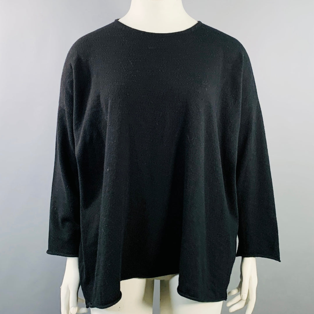 ESKANDAR Size L Black Cashmere Drop Shoulder Oversized Pullover