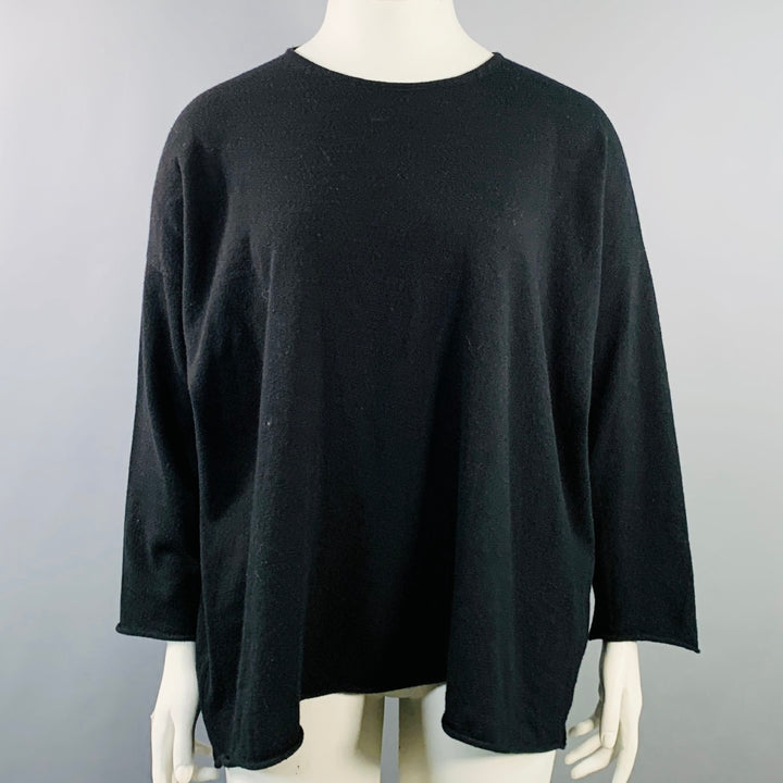 ESKANDAR Size L Black Cashmere Drop Shoulder Oversized Pullover