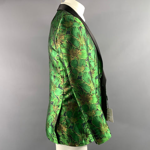 STATEMENT Chest Size 38 Green Gold Jacquard Wool Shawl Collar Sport Coat