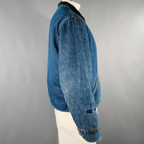 BIG MAC 1950s Size L Blue Black Distressed Denim Corduroy Collar Jacket