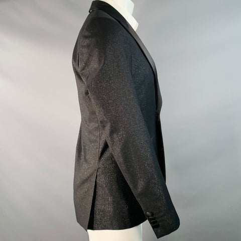 PAUL SMITH Size 38 Black Metallic Wool Blend Peak Lapel Single Button Sport Coat