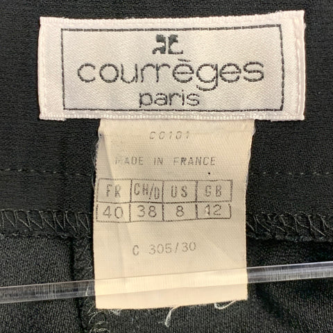 COURREGES Vintage Size 8 Black Polyamide Faux Belted Side Zipper Long Skirt