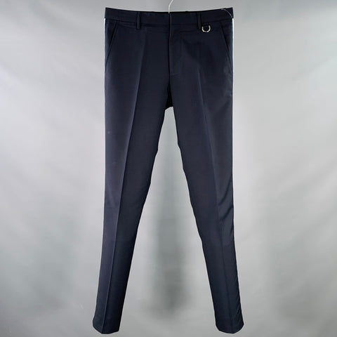 VALENTINO Size 30 Navy White Wool Mohair Tuxedo Stripes Zip Fly Dress Pants