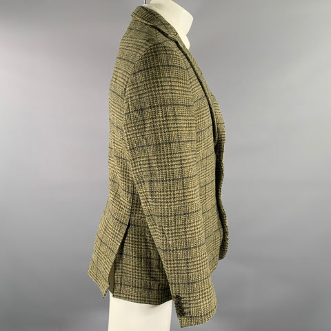 OFFICINE GENERALE Size 42 Green Tan Tartan Wool Notch Lapel Sport Coat