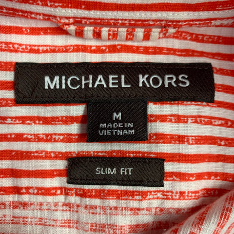 MICHAEL KORS Size M Red White Stripe Cotton Slim Fit Long Sleeve Shirt