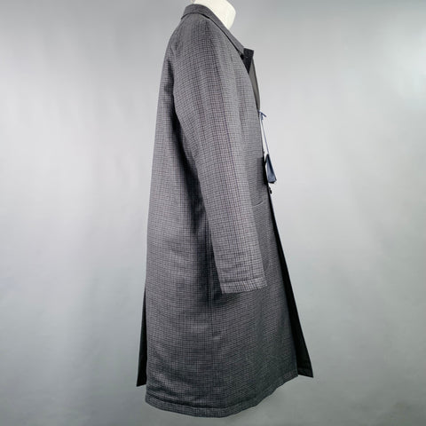 LARDINI Size 38 Axel Grey Navy Black Checkered Wool Reversible Coat