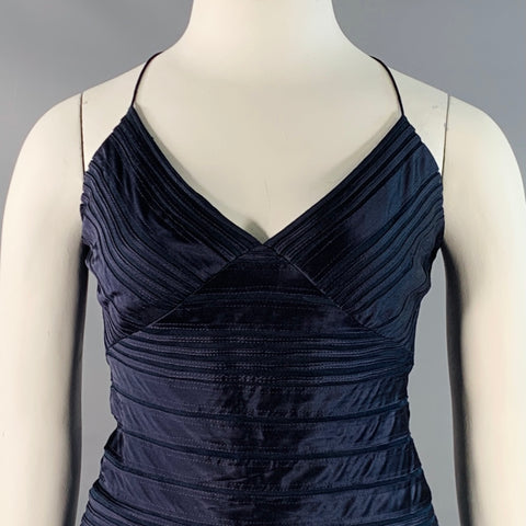 RALPH LAUREN Size 10 Navy Satin Stripe Strappy Long Evening Gown