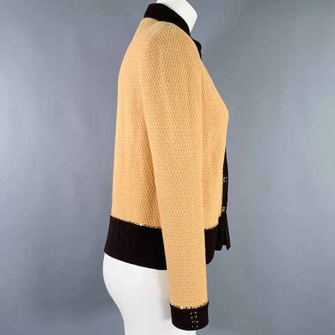 ST. JOHN Size 6 Tan Brown Knit Two Tone Zip Up Jacket Blazer