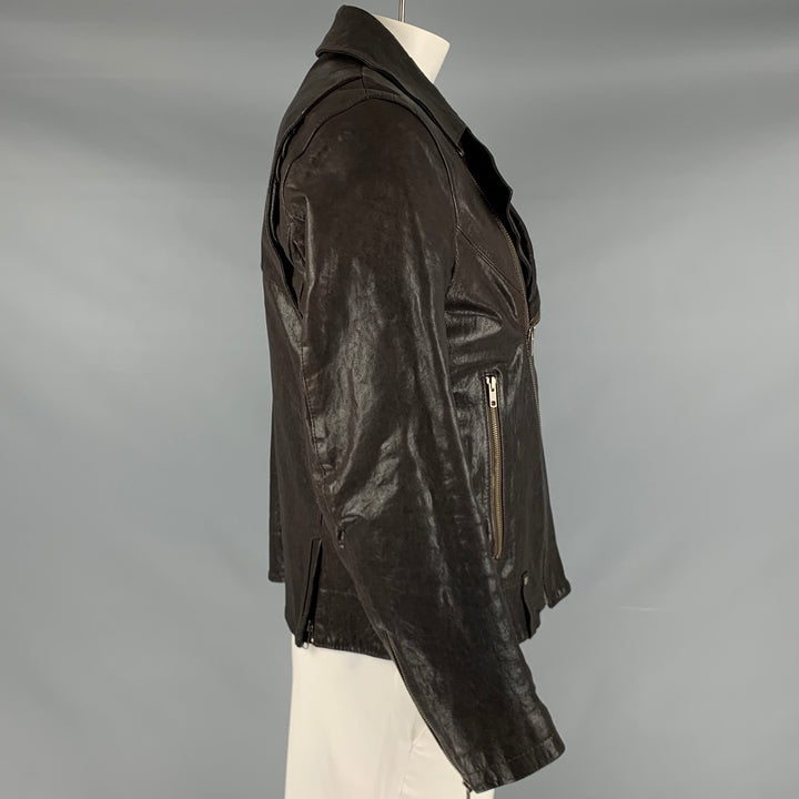 COLE HAAN Size L Brown Leather Motorcycle Jacket