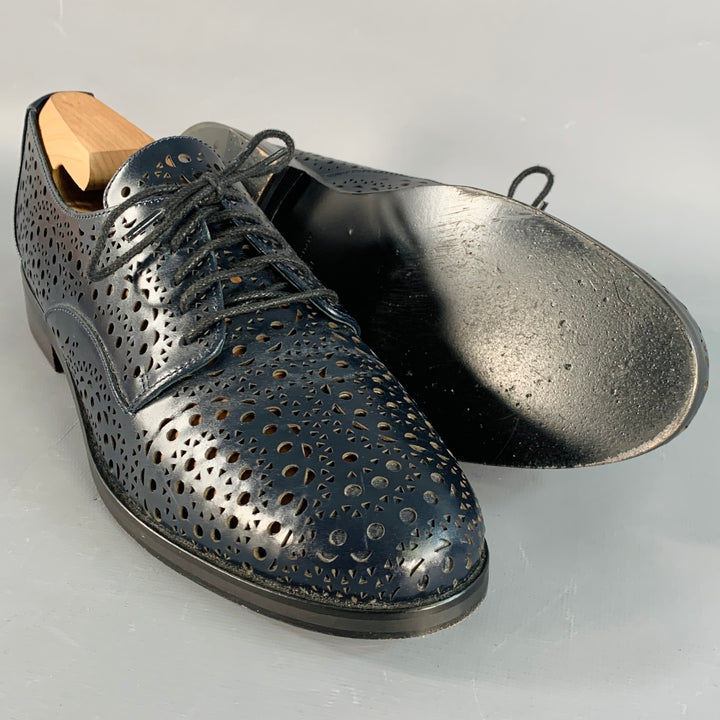 ALAIA Size 10 Navy Perforated Leather Derby Lace-Up Shoes