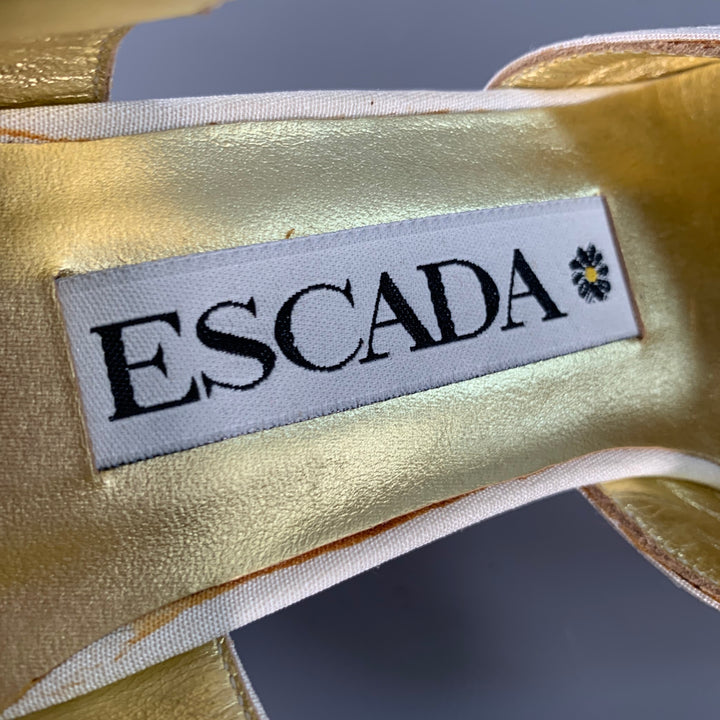 ESCADA Size 8 Ivory Silk Leather T- Strap Pumps