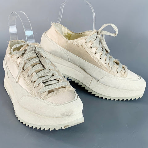 PEDRO GARCIA Size 6.5 Beige Grey Satin Suede Raw Edge Platform Sneakers