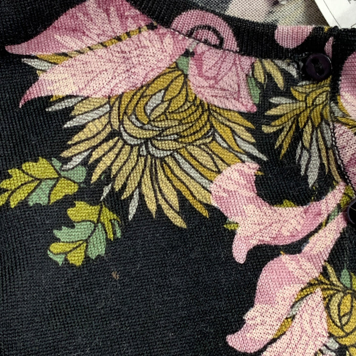 CHRISTIAN DIOR Size 6 Black Purple Wool Blend Abstract Floral Cardigan