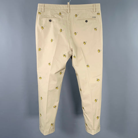 DSQUARED2 Size 32 Khaki Yellow Embroidery Cotton Button Fly Casual Pants