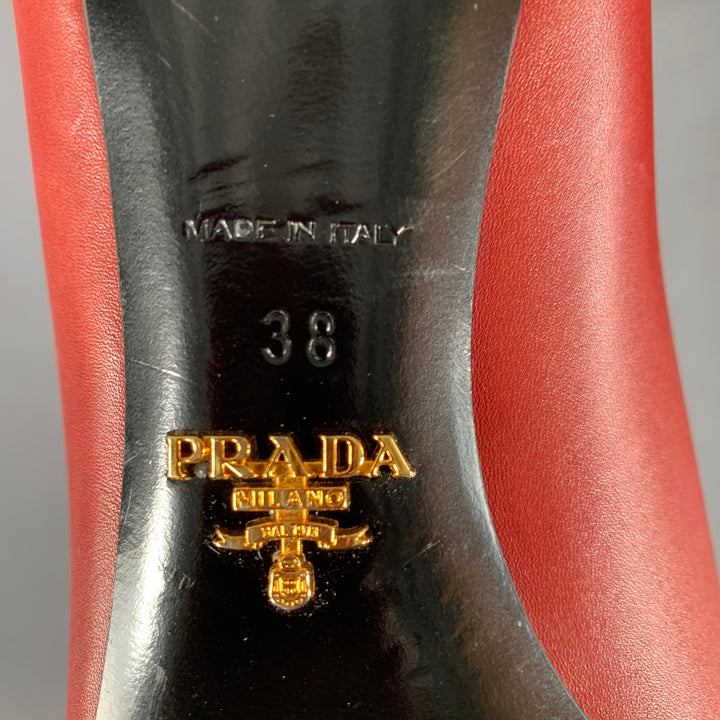 PRADA Size 8 Red Leather Kitten Heel Pointed Toe Pumps