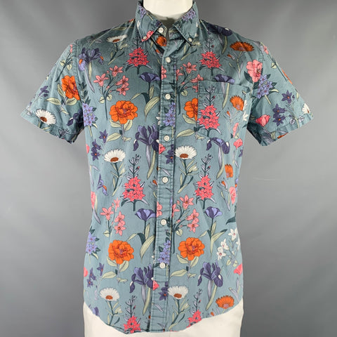 GOODTHREADS Taille L Chemise en coton à manches courtes, motif floral multicolore, une poche
