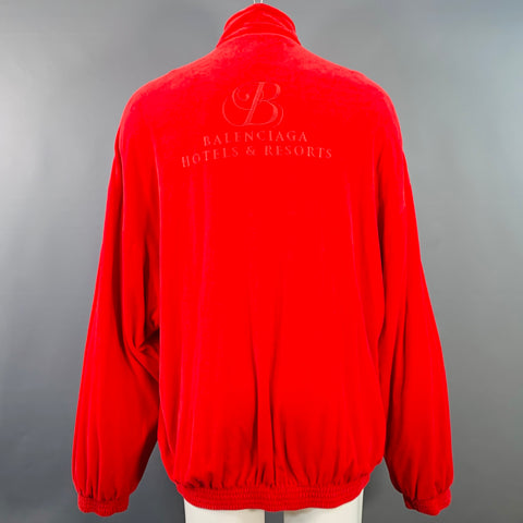 BALENCIAGA Size M Red Embroidery Cotton Blend Oversized Zip Up Jacket